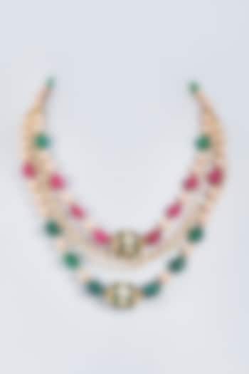 Gold Finish Green Onyx Stone Layered Necklace by Fuschia Jewellery at Pernia's Pop Up Shop